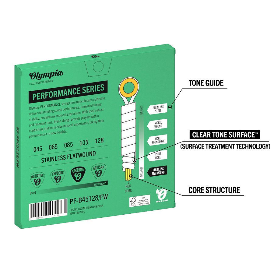 Set de 5 Cuerdas Bajo Eléctrico 45-128 PF-B45128/FW Olympia