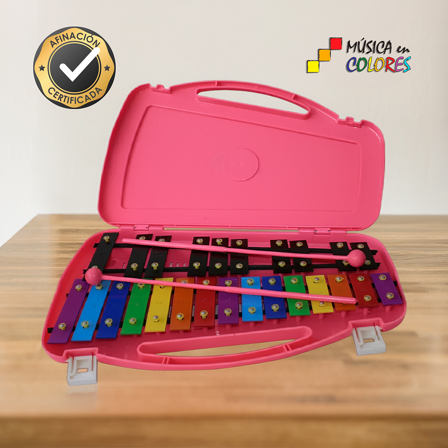 Metalófono Cromático De 25 Tonos Rosado  + Baqueta Adicional