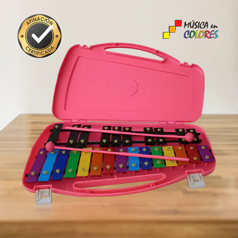 Metalófono Cromático De 25 Tonos Rosado  + Baqueta Adicional 3