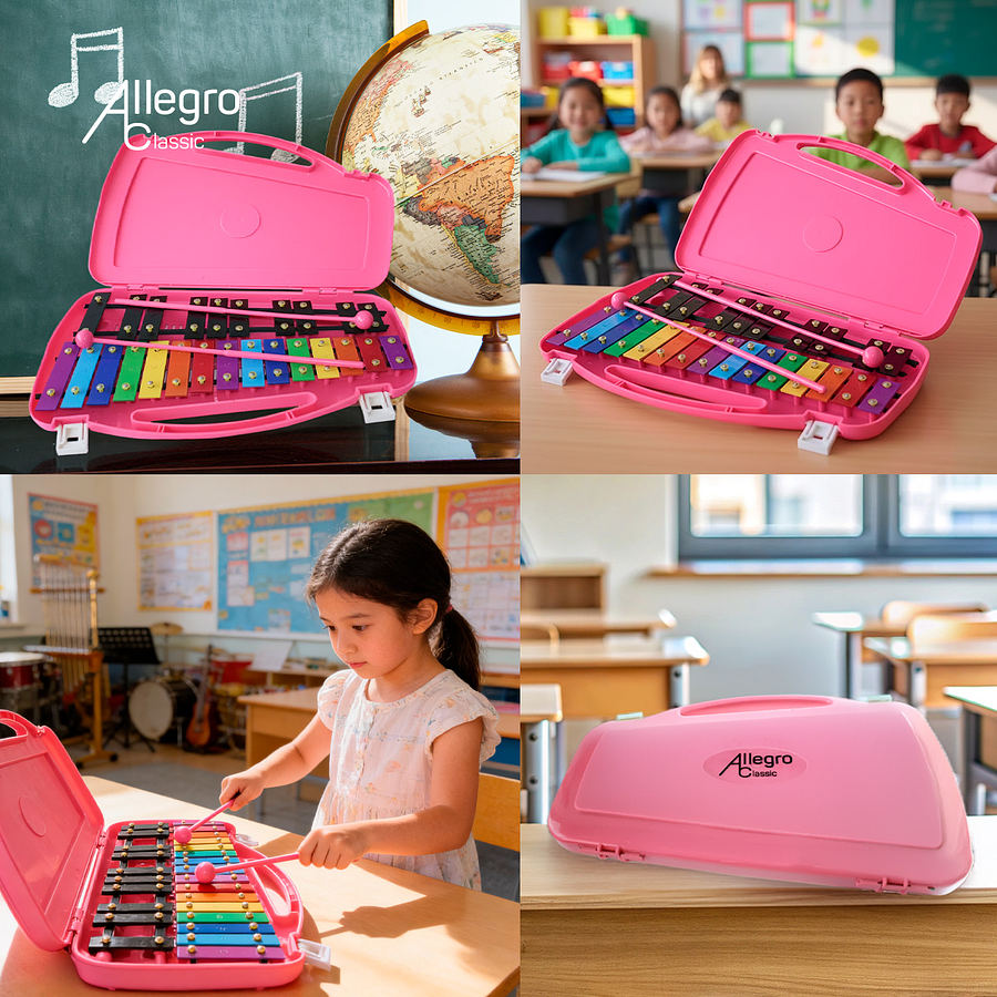 Metalófono Cromático De 25 Tonos Rosado  + Baqueta Adicional