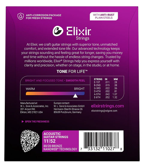 Set de cuerdas Elixir Guitarra Acústica 80/20 11-52 11027