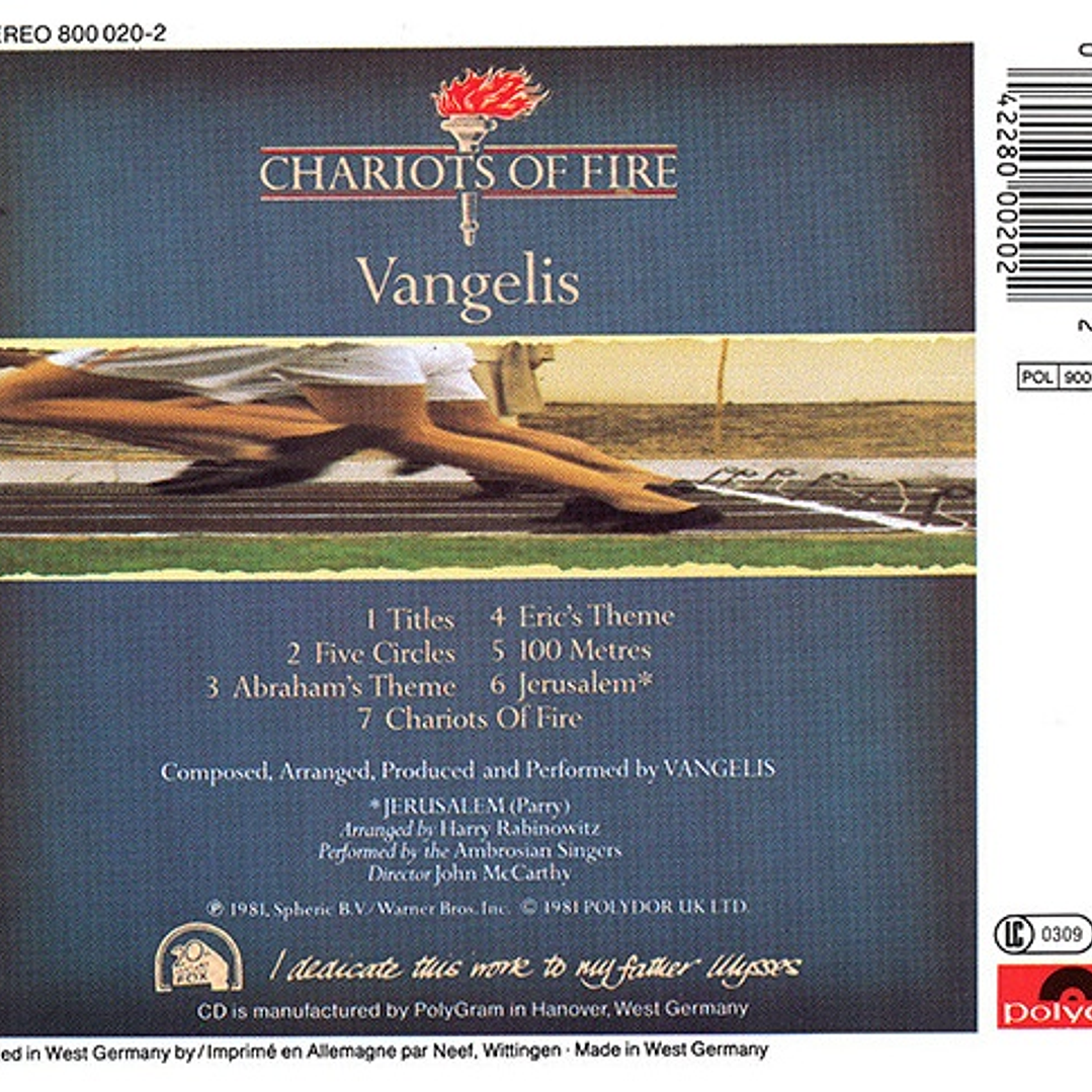 VANGELIS  - CHARIOTS OF FIRE (FRANCE 1981) / CD USADO 2