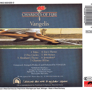 VANGELIS  - CHARIOTS OF FIRE (FRANCE 1981) / CD USADO