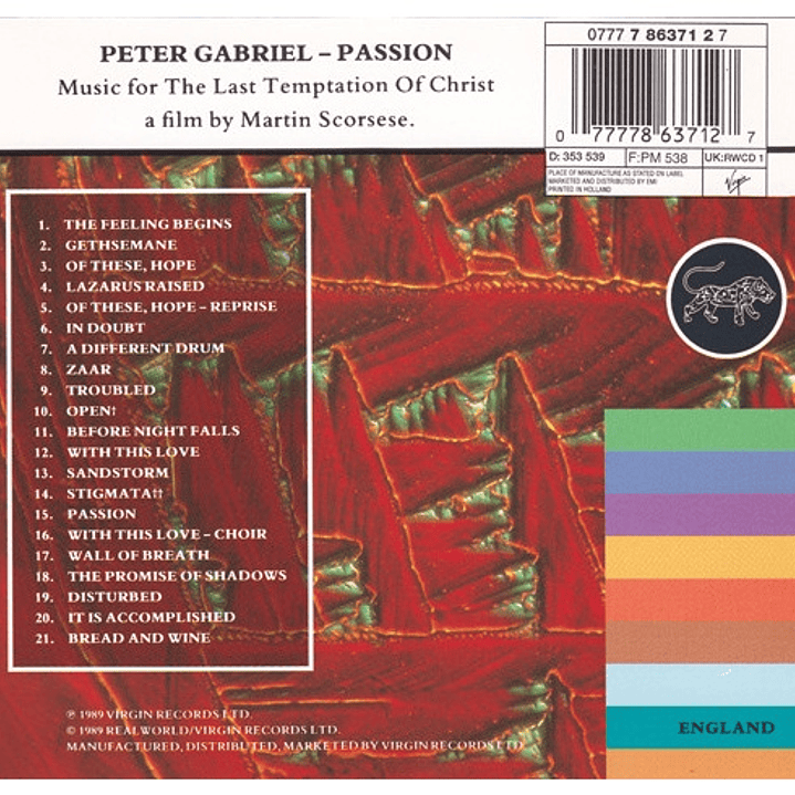 PETER GABRIEL  - PASSION (HOLAND) / CD USADO 2