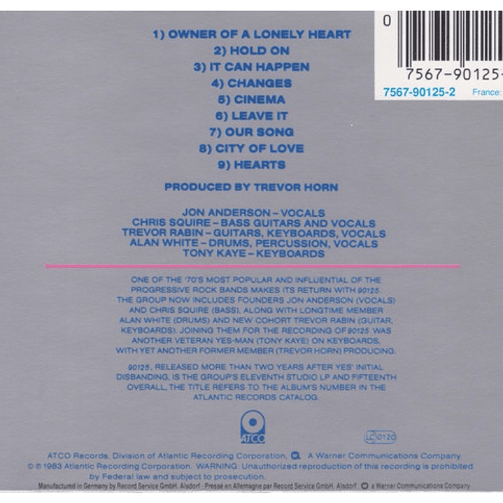 YES  - 90125 (GERMANY 1983) / CD USADO 2