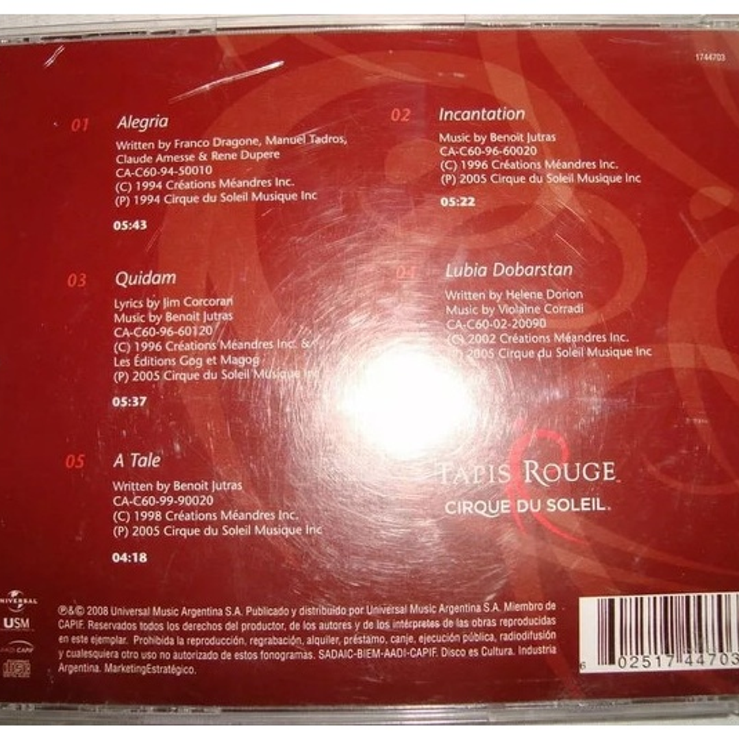 CIRQUE DU SOLEIL  - TAPIS ROUGE  / CD USADO 2