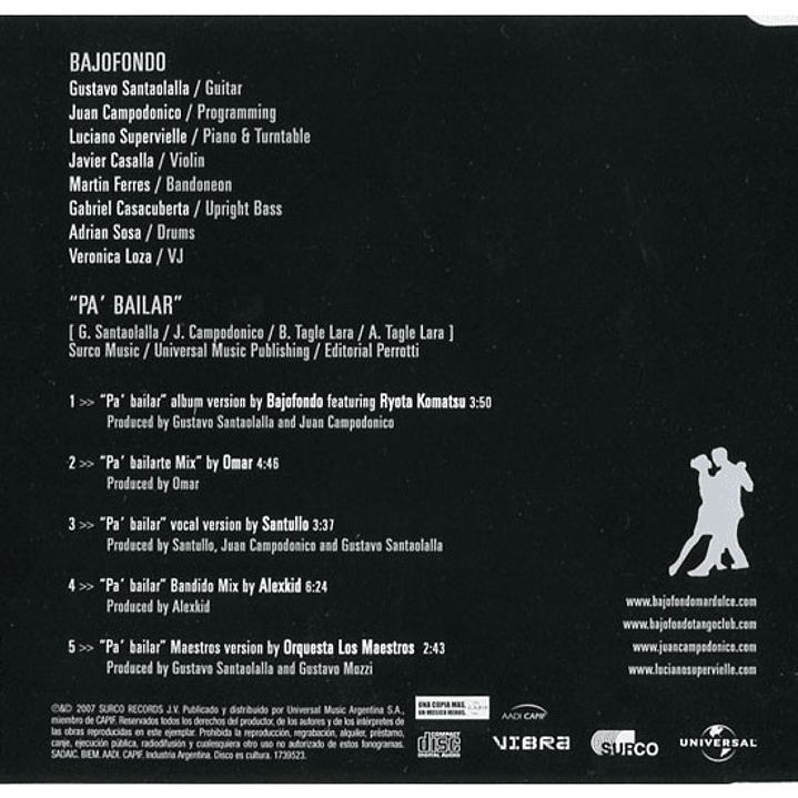 BAJOFONDO TANGO CLUB  - PA' BAILAR (CD SINGLE) / CD USADO 2