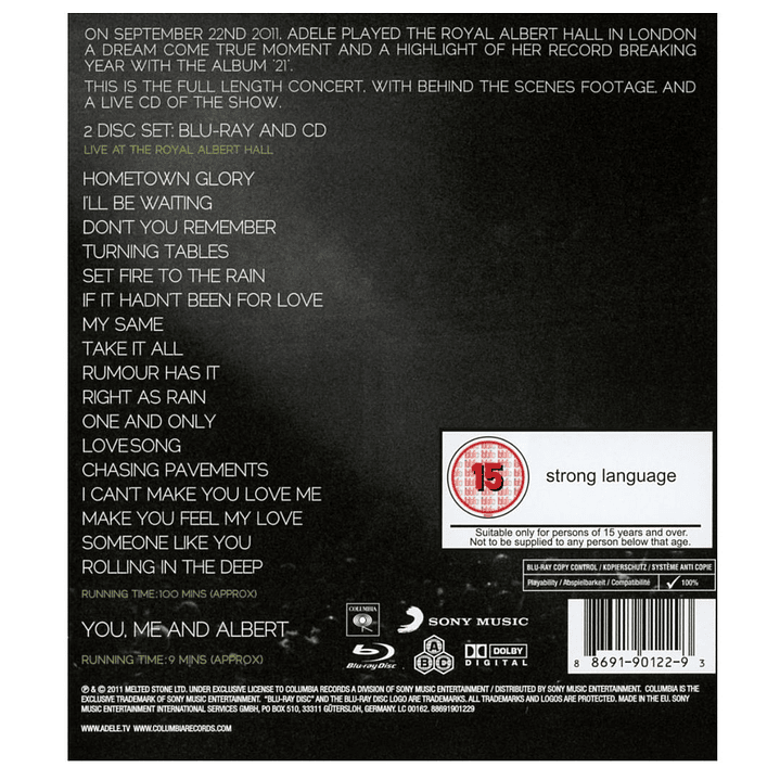 ADELE - LIVE AT THE ROYAL ALBERT HALL (BLU-RAY+CD) / BLU-RAY USADO 2