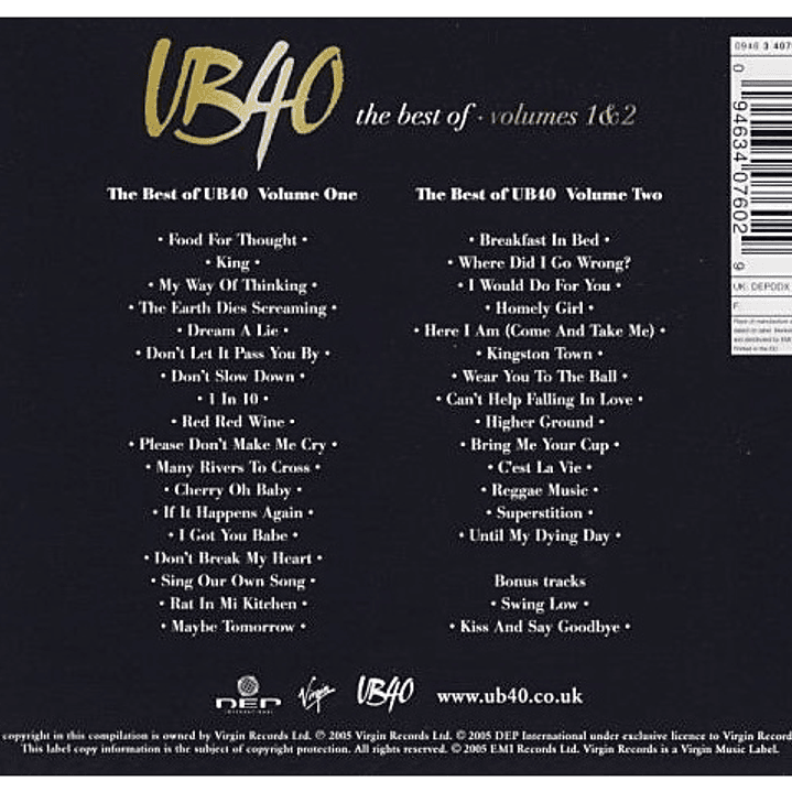 UB40 - THE BEST OF UB40 VOLUMES 1 & 2 (2CD) / CD 2