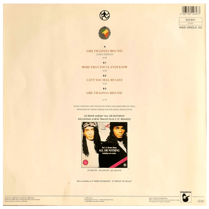 MILLI VANILLI - GIRL I'M GONNA MISS YOU / 12