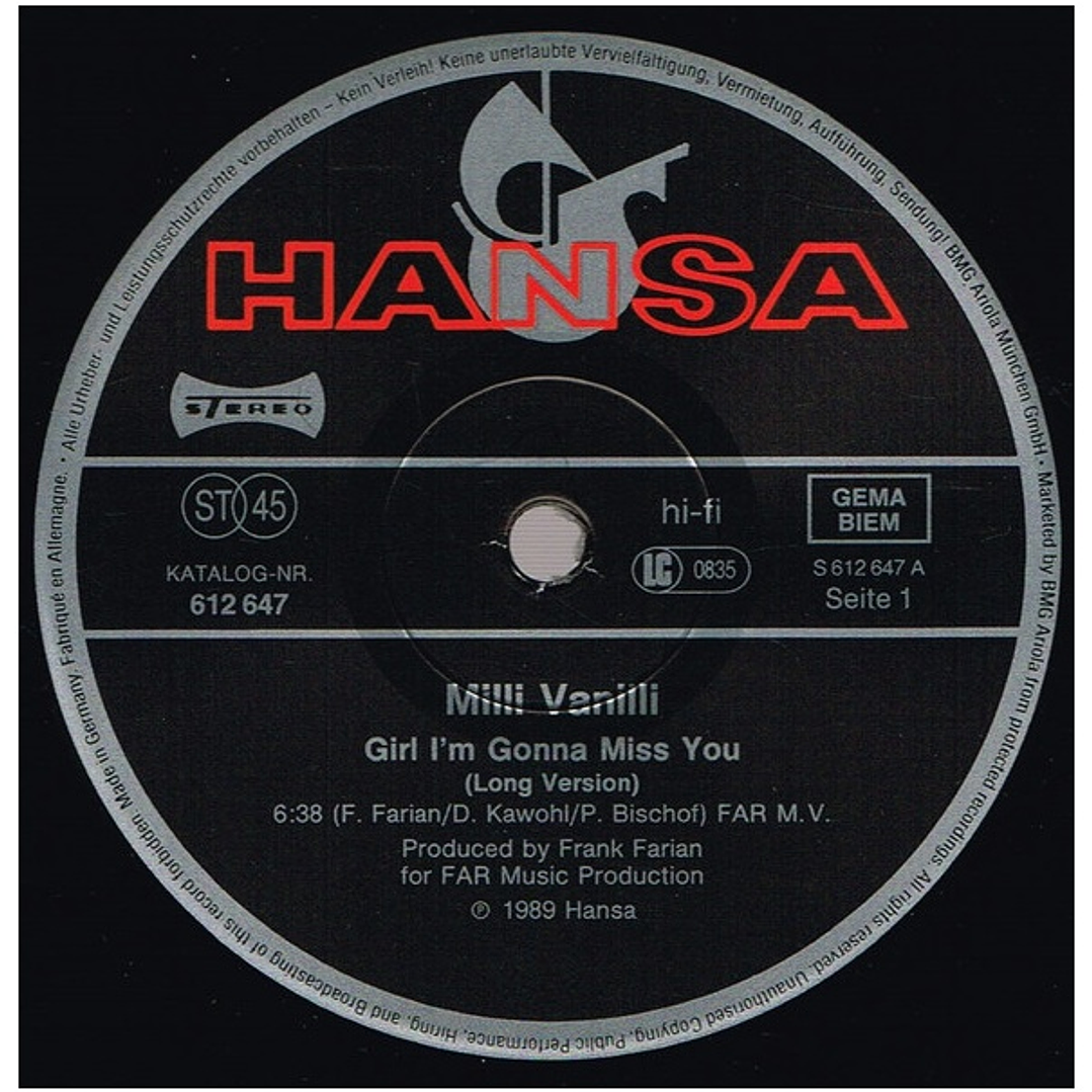 MILLI VANILLI - GIRL I'M GONNA MISS YOU / 12