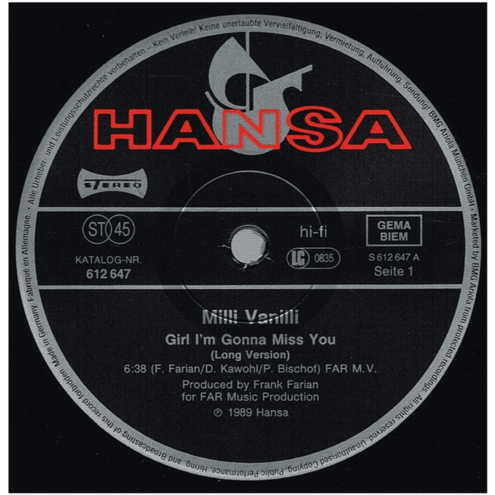 MILLI VANILLI - GIRL I'M GONNA MISS YOU / 12
