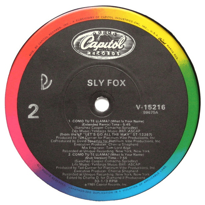 SLY FOX - LET'S GO ALL THE WAY/COMO TU TE LLAMA / 12