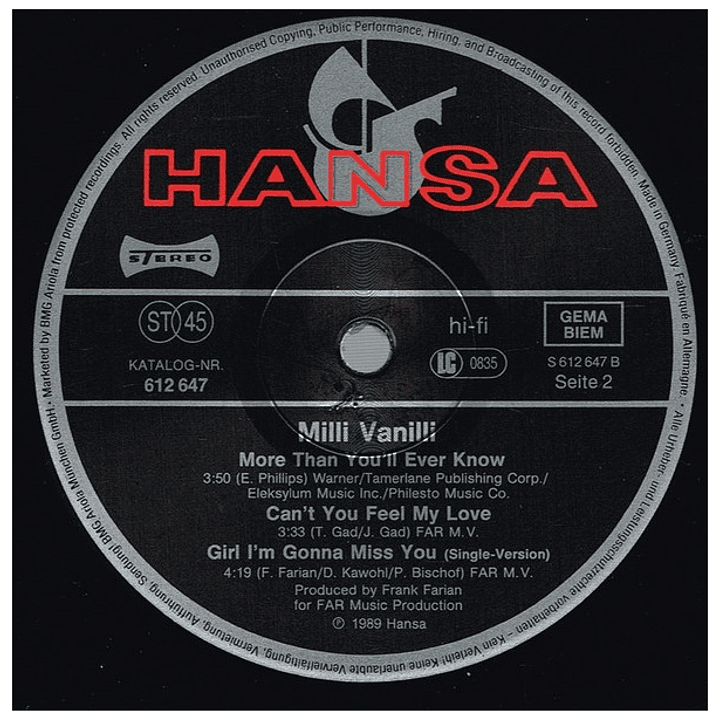 MILLI VANILLI - GIRL I'M GONNA MISS YOU / 12