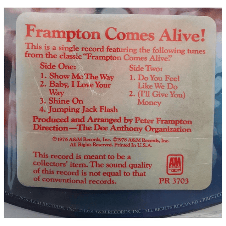 PETER FRAMPTON - FRAMPTON COMES ALIVE! (PICTURE DISC) / VINILO USADO 3