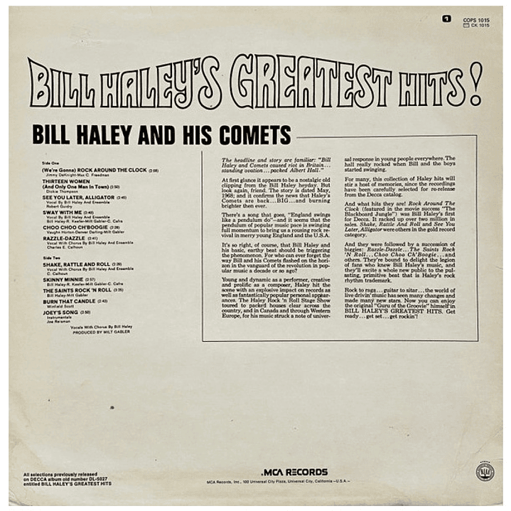 BILL HALEY AND HIS COMETS - GREATEST HITS / VINILO USADO 2