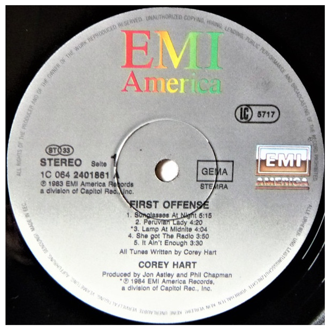 COREY HART - FIRST OFFENSE / VINILO USADO 3