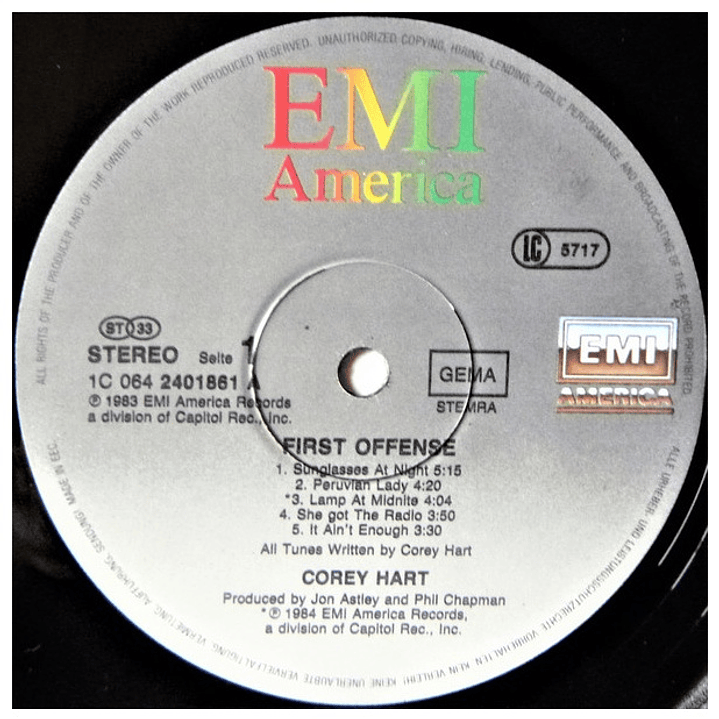 COREY HART - FIRST OFFENSE / VINILO USADO 3