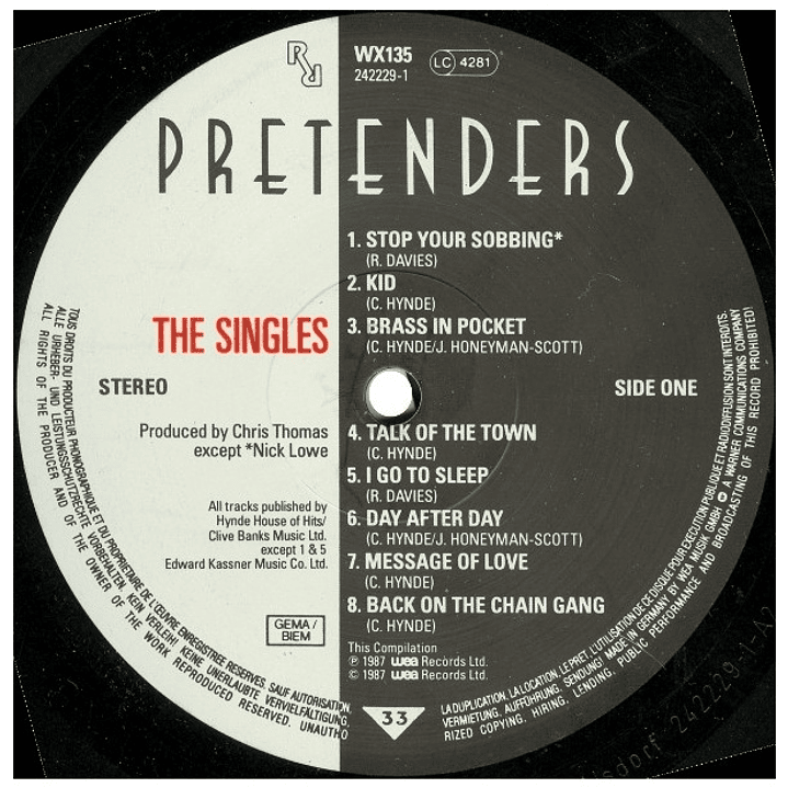 PRETENDERS - THE SINGLES (SIN CARATULA, SIN INSERTO) / VINILO USADO 3