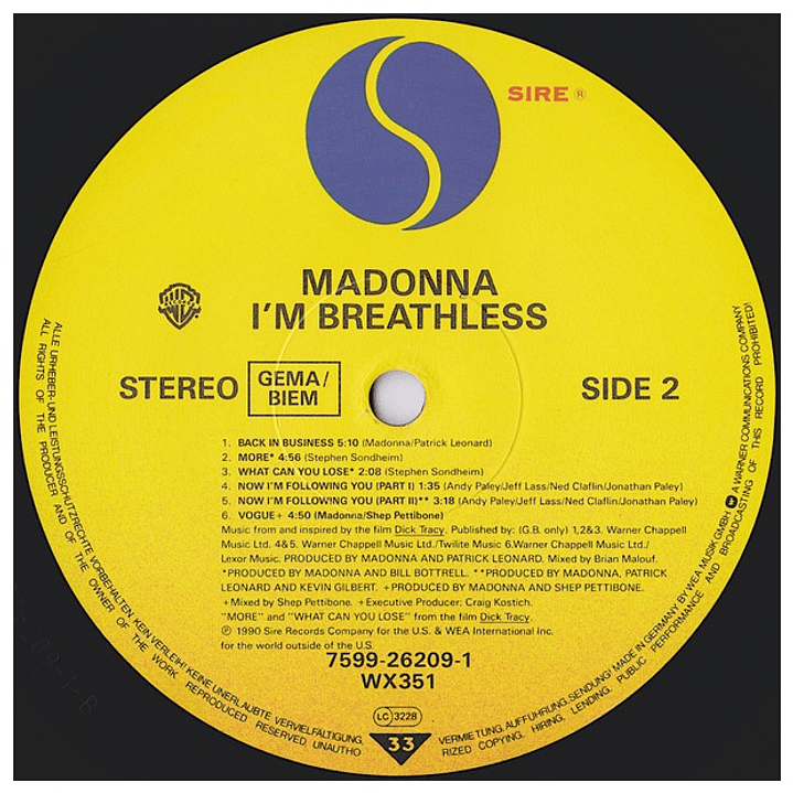 MADONNA - I'M BREATHLESS OST / VINILO USADO 4