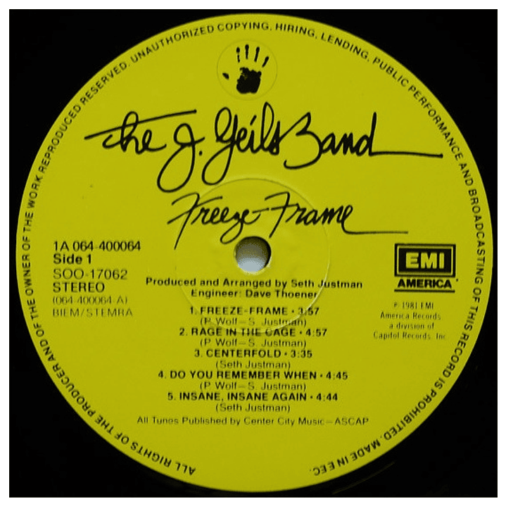 THE J GEILS BAND - FREEZE FRAME / VINILO USADO 3