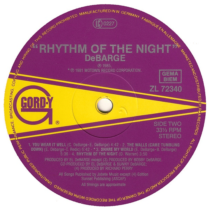 DEBARGE - RHYTHM OF THE NIGHT / VINILO USADO 7