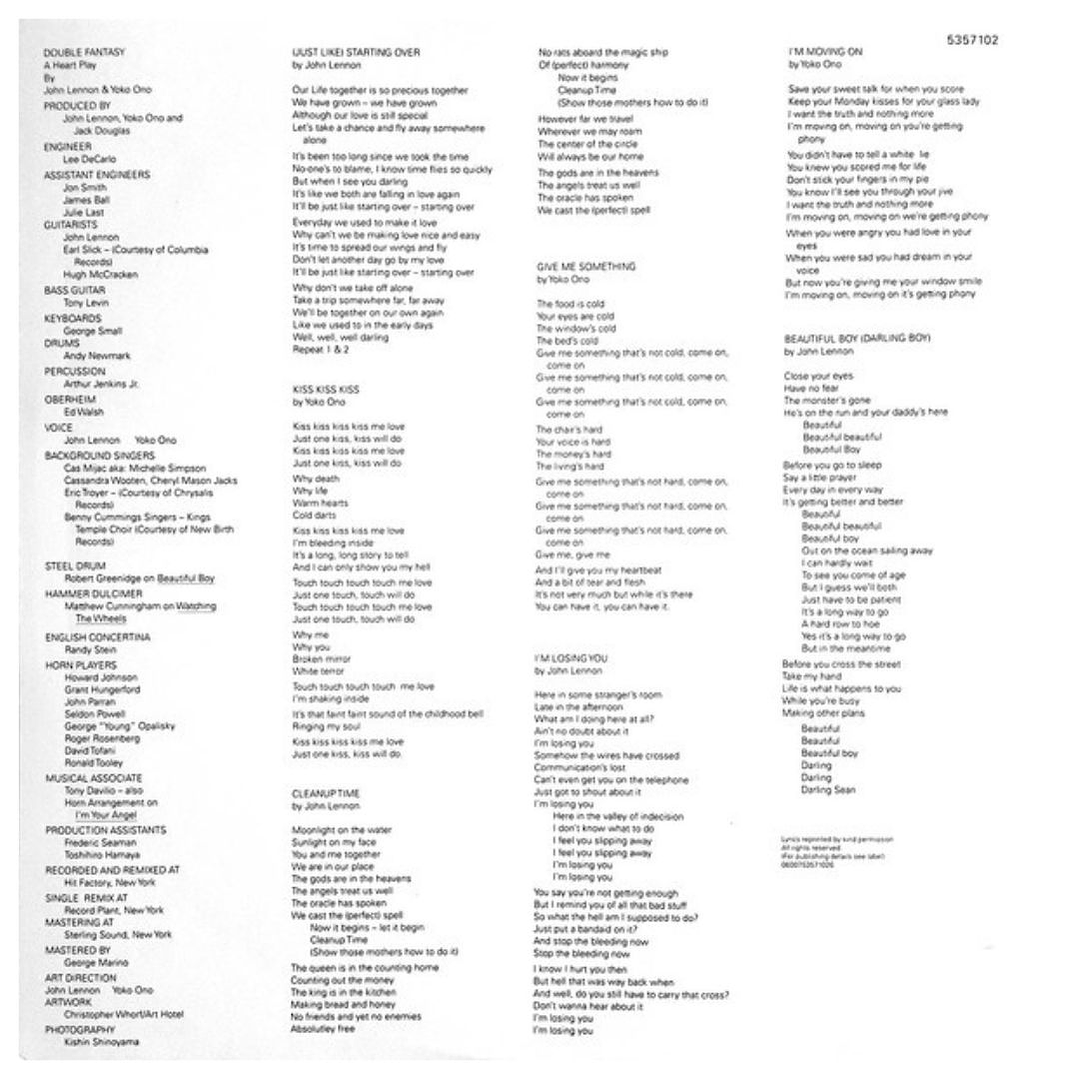 JOHN LENNON - DOUBLE FANTASY / VINILO 6