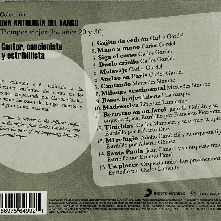 UNA ANTOLOGIA DEL TANGO - CANTOR, CANCIONISTA Y ESTRIBILLISTA / CD 2