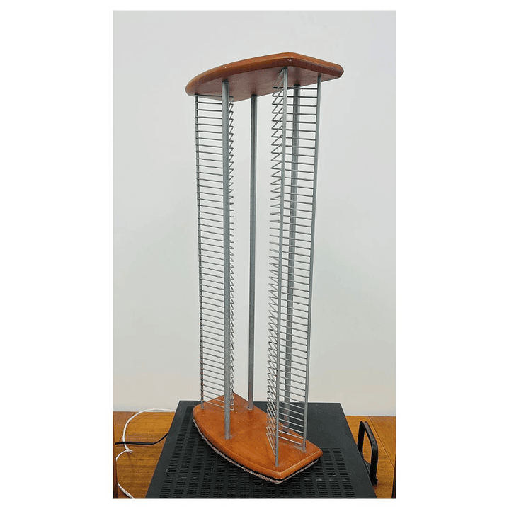 PORTA CD BASE MADERA Y METAL 100 CDs USADO  5