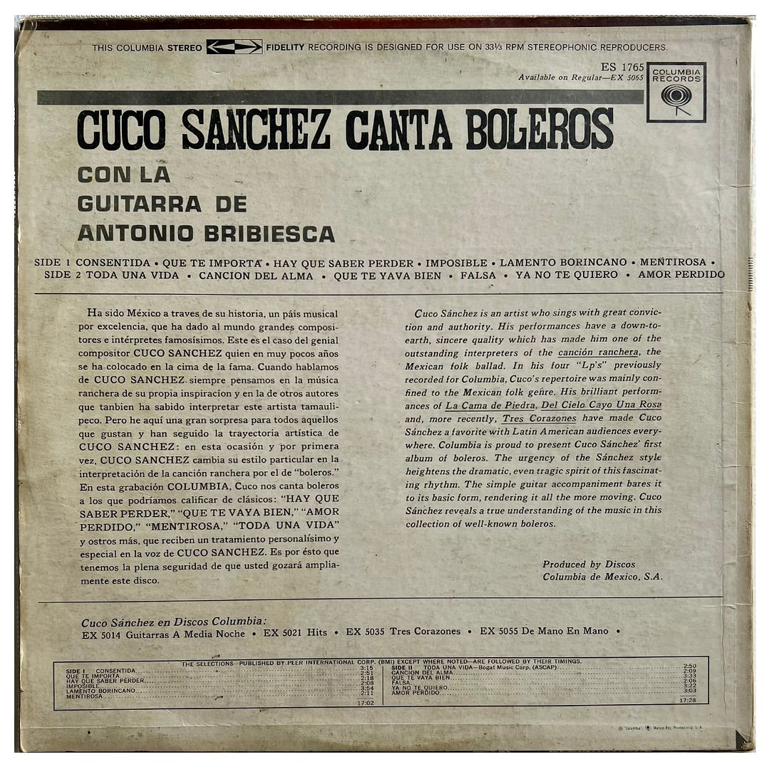 CUCO SANCHEZ - CANTA BOLEROS / VINILO USADO 2