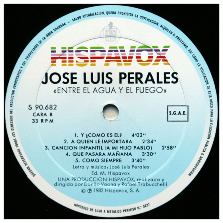 JOSE LUIS PERALES - ENTRE EL AGUA Y EL FUEGO / VINILO USADO 3