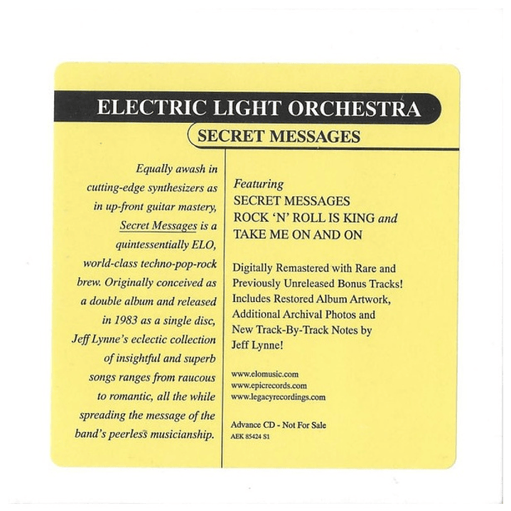 ELECTRIC LIGHT ORCHESTRA - SECRET MESSAGES (ADVANCE CD) / CD USADO 1