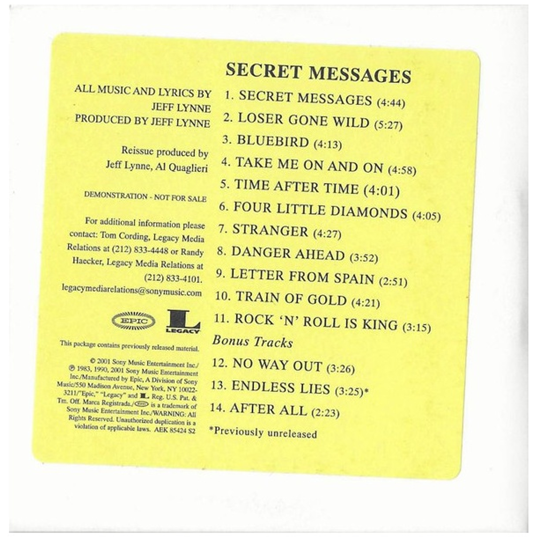 ELECTRIC LIGHT ORCHESTRA - SECRET MESSAGES (ADVANCE CD) / CD USADO 2