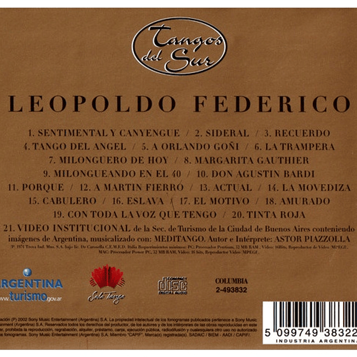 LEOPOLDO FEDERICO - TANGOS DEL SUR / CD USADO 2