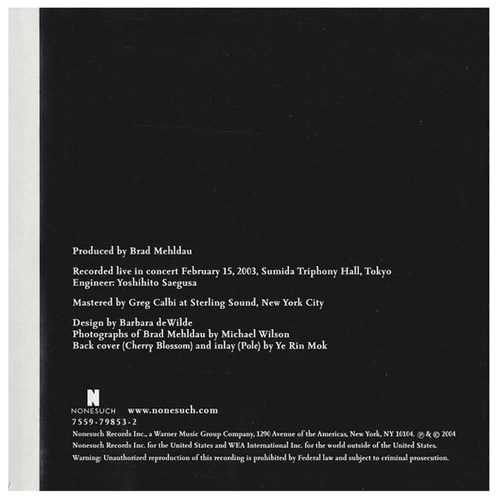 BRAD MEHLDAU - LIVE IN TOKYO / CD USADO 4