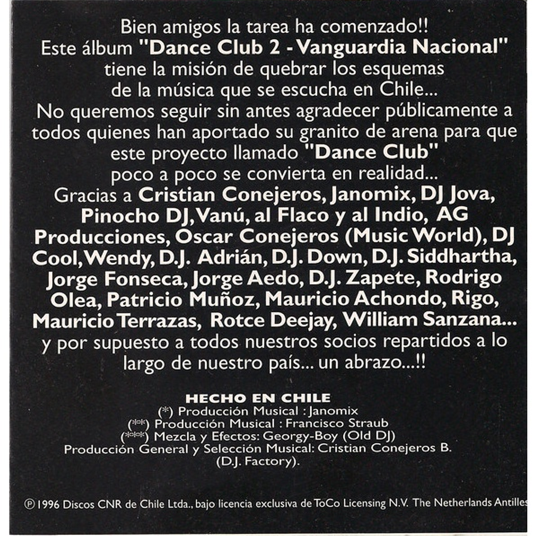 DANCE CLUB 2 - VANGUARDIA NACIONAL - VARIOS / CD USADO 6