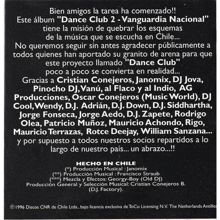 DANCE CLUB 2 - VANGUARDIA NACIONAL - VARIOS / CD USADO 6