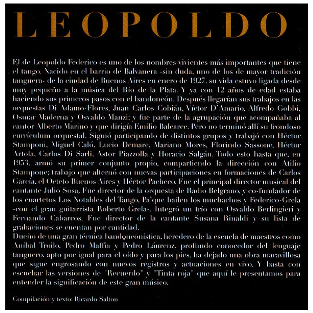 LEOPOLDO FEDERICO - TANGOS DEL SUR / CD USADO 8
