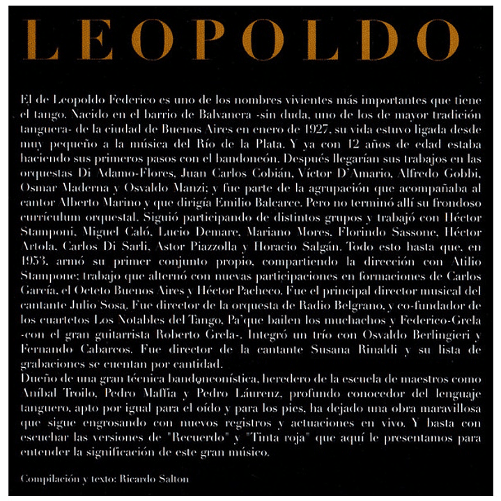 LEOPOLDO FEDERICO - TANGOS DEL SUR / CD USADO 8