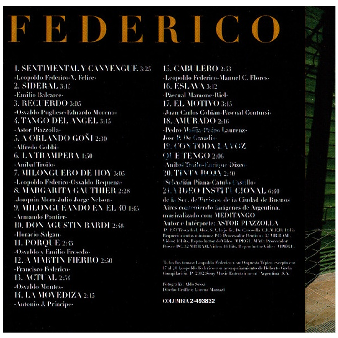 LEOPOLDO FEDERICO - TANGOS DEL SUR / CD USADO 9