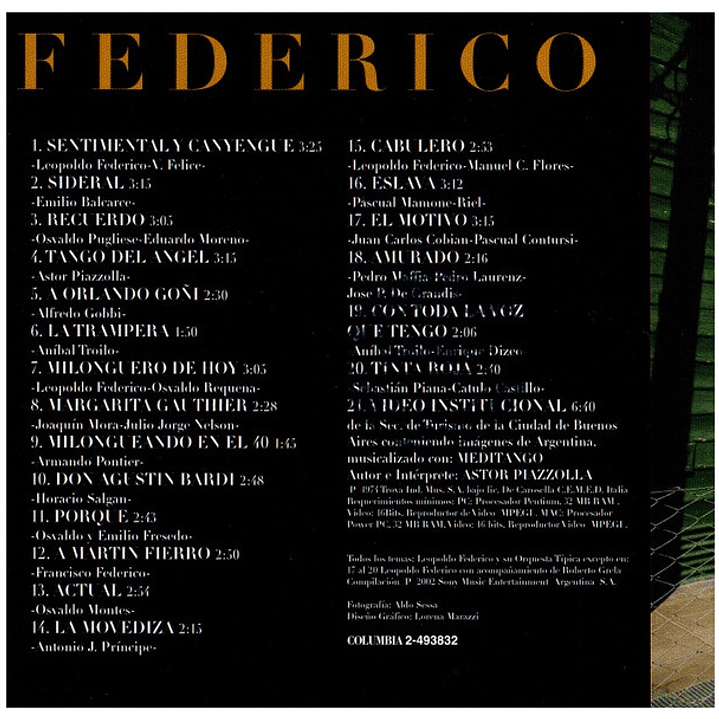 LEOPOLDO FEDERICO - TANGOS DEL SUR / CD USADO 9