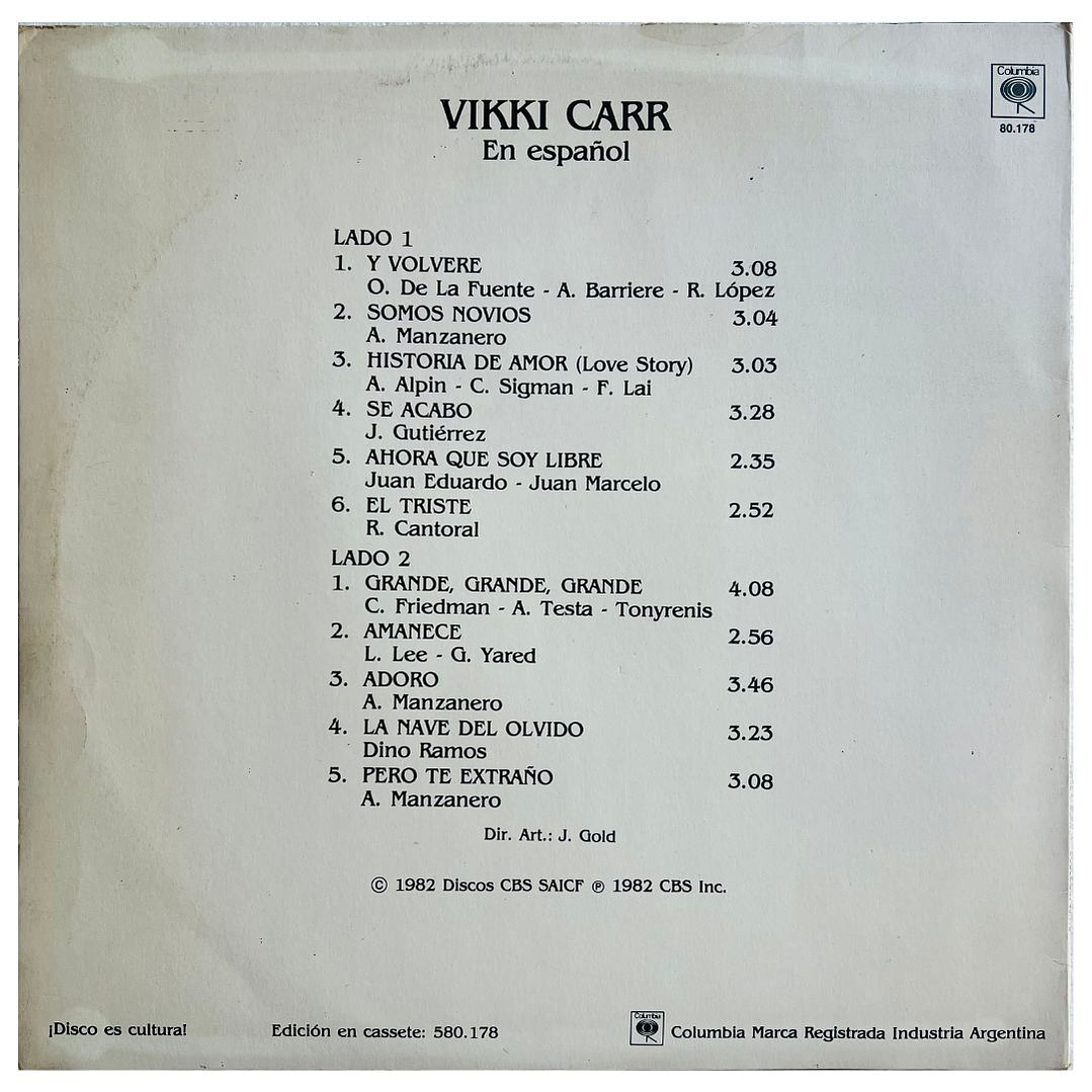 VIKKI CARR - EN ESPAÑOL / VINILO USADO 2