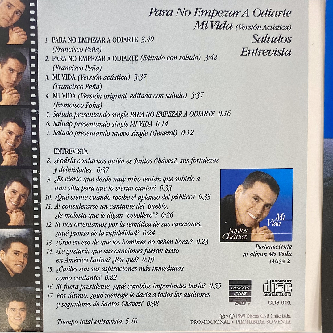 SANTOS CHAVEZ - MI VIDA (VERSION ACUSTICA) / CD SINGLE USADO 2