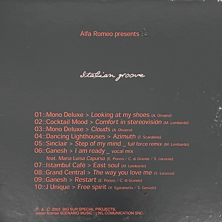 ALFA ROMEO PRESENTS - ITALIAN GROOVE / CD USADO 2