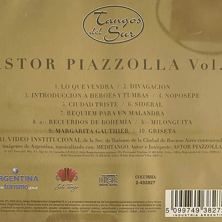 ASTOR PIAZZOLLA - VOL. 2 - TANGOS DEL SUR / CD USADO 2