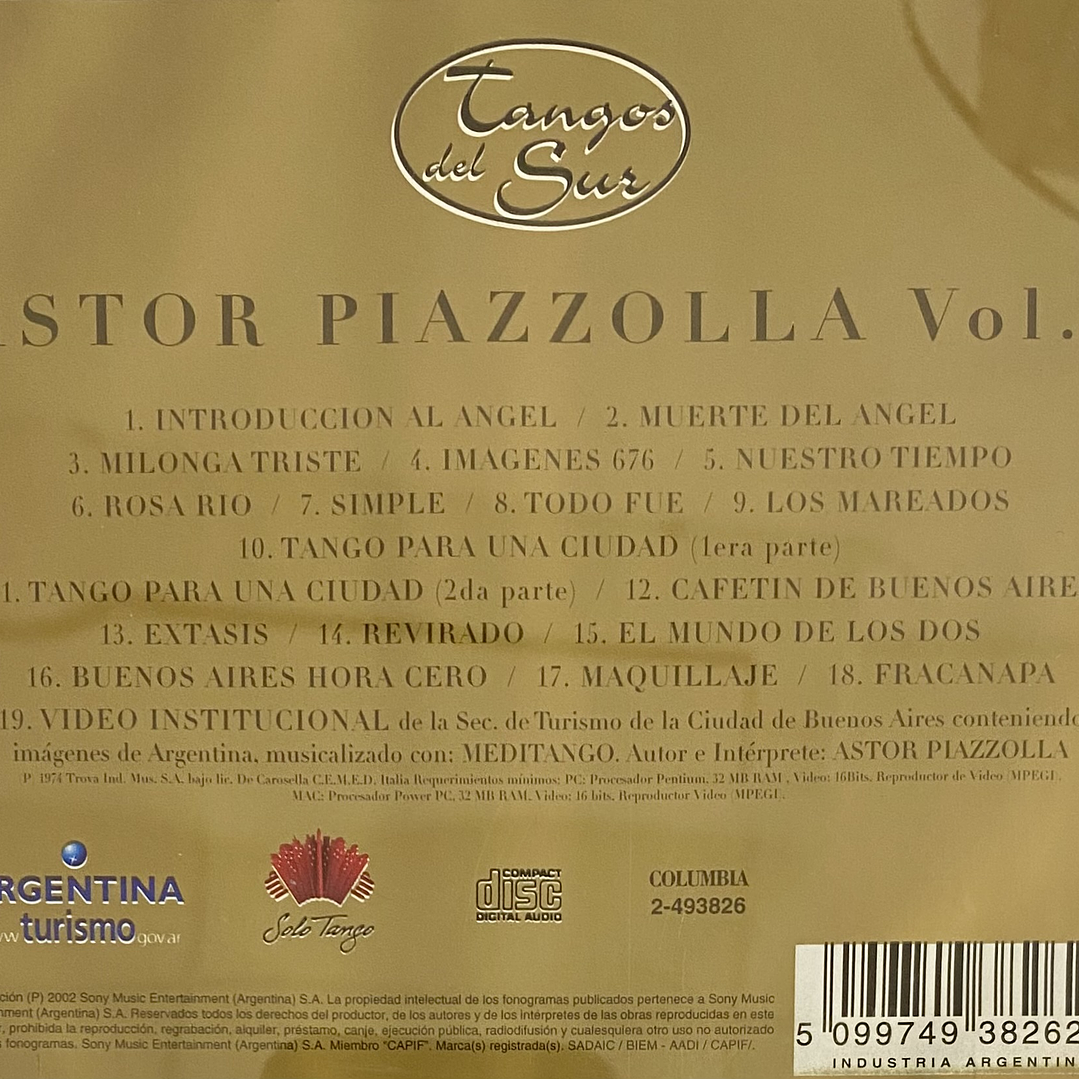 ASTOR PIAZZOLLA - VOL. 1 - TANGOS DEL SUR / CD USADO 2