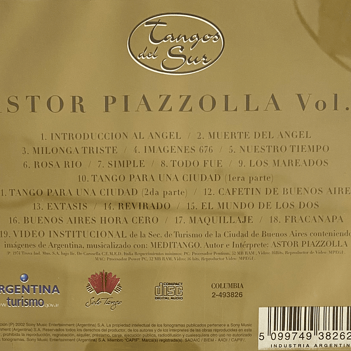 ASTOR PIAZZOLLA - VOL. 1 - TANGOS DEL SUR / CD USADO 2