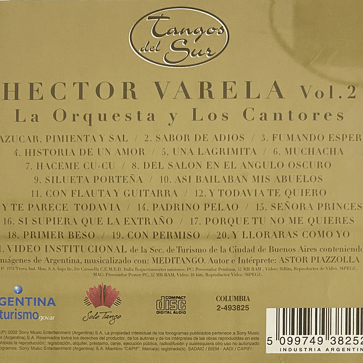 HECTOR VARELA - VOL. 2 - TANGOS DEL SUR / CD USADO 2