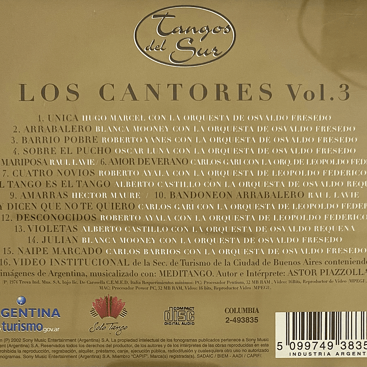 LOS CANTORES  - VOL. 3 - TANGOS DEL SUR / CD USADO 2