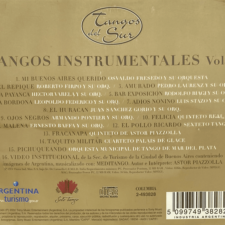 TANGOS INSTRUMENTALES - VOL. 1 - TANGOS DEL SUR / CD USADO 2